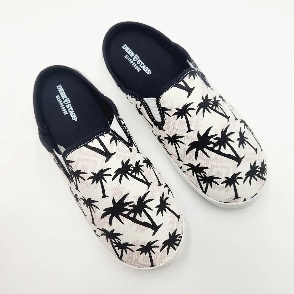 Deer Stags Men's White Palm Print Canvas Spike Indoor/Outdoor Slippers Size 10